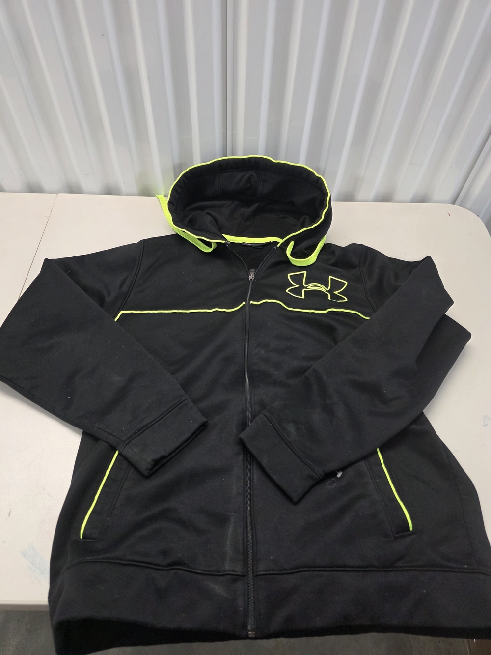 Under Armour Full Zip Hoodie Black With Bright Green Men's Size Large